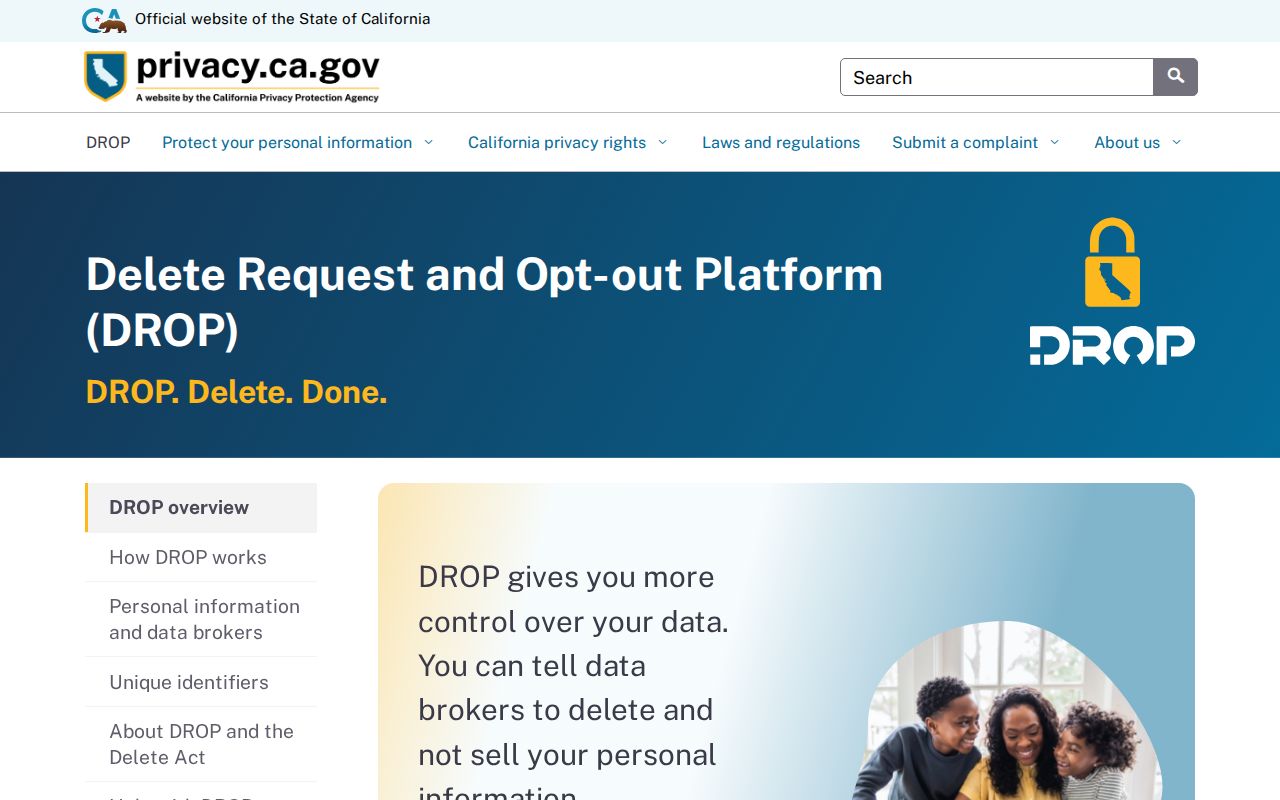 Fairfield residents directory view of California DROP privacy portal