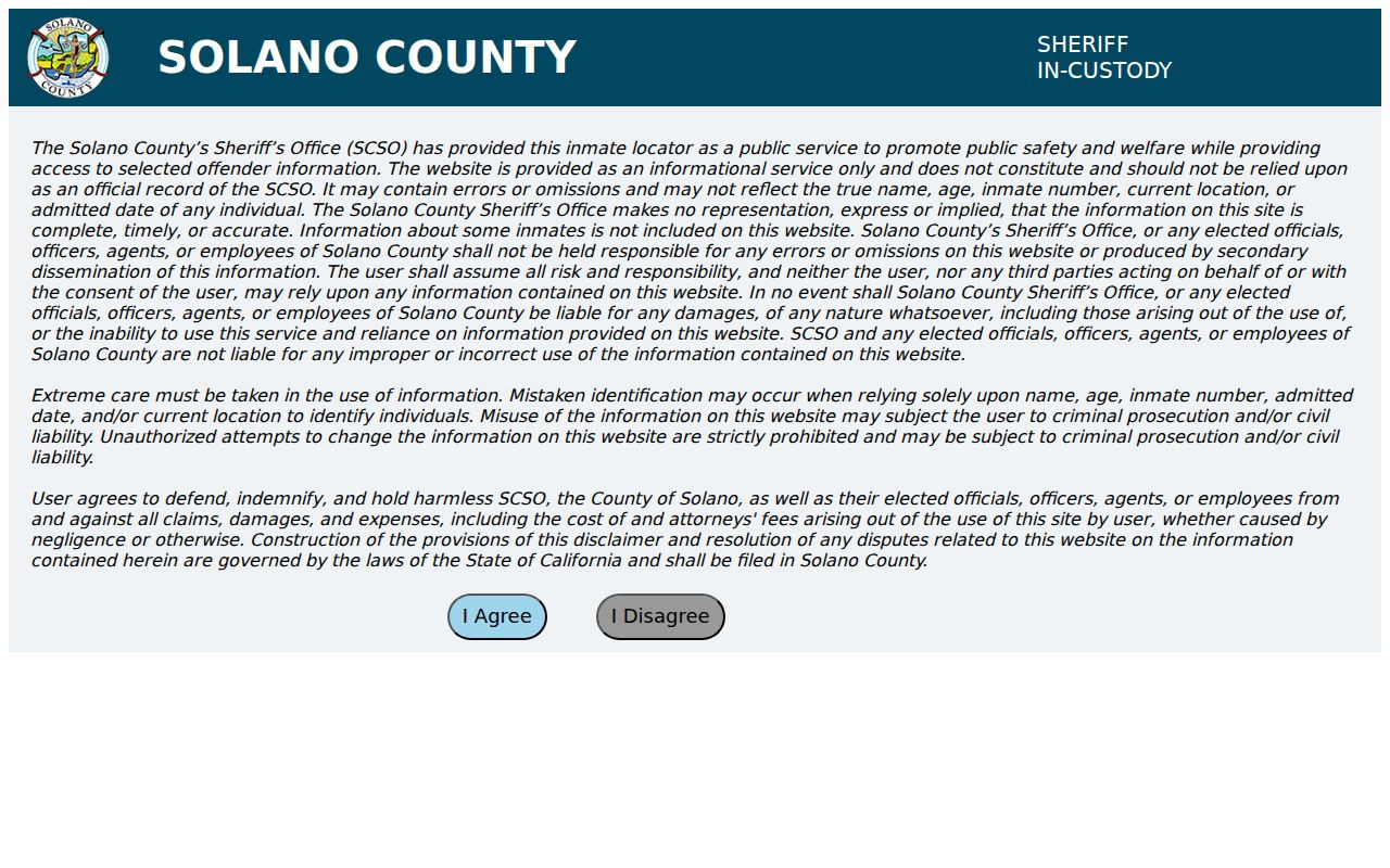 Fairfield residents directory view of Solano County inmate search
