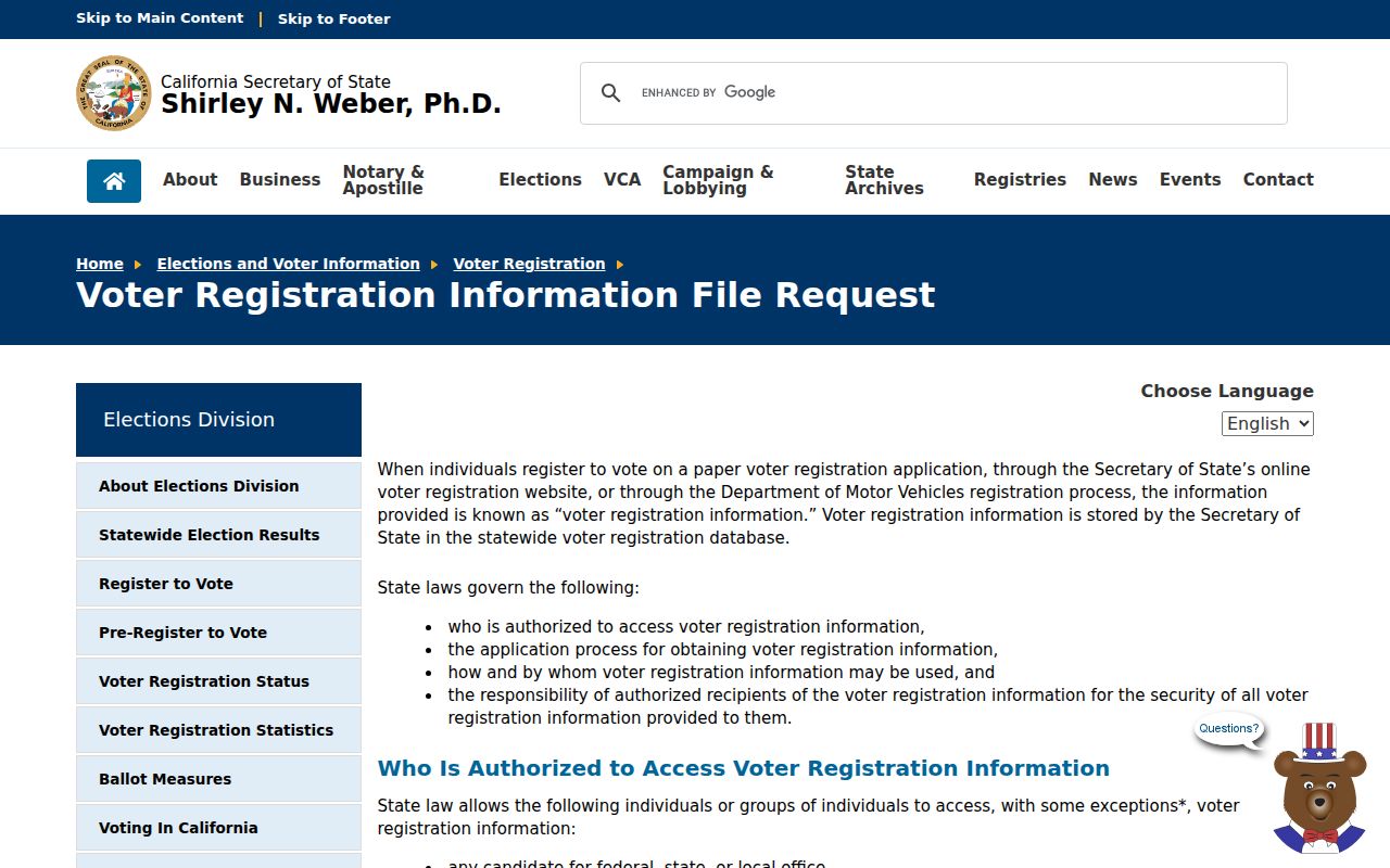 Fairfield neighbors California voter file access rules