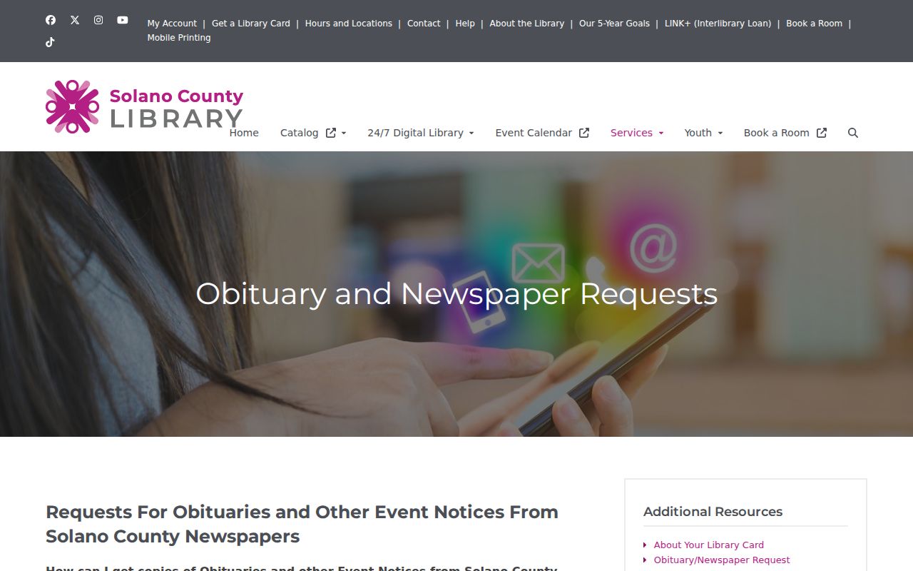 Fairfield previous residents library obituary and newspaper request