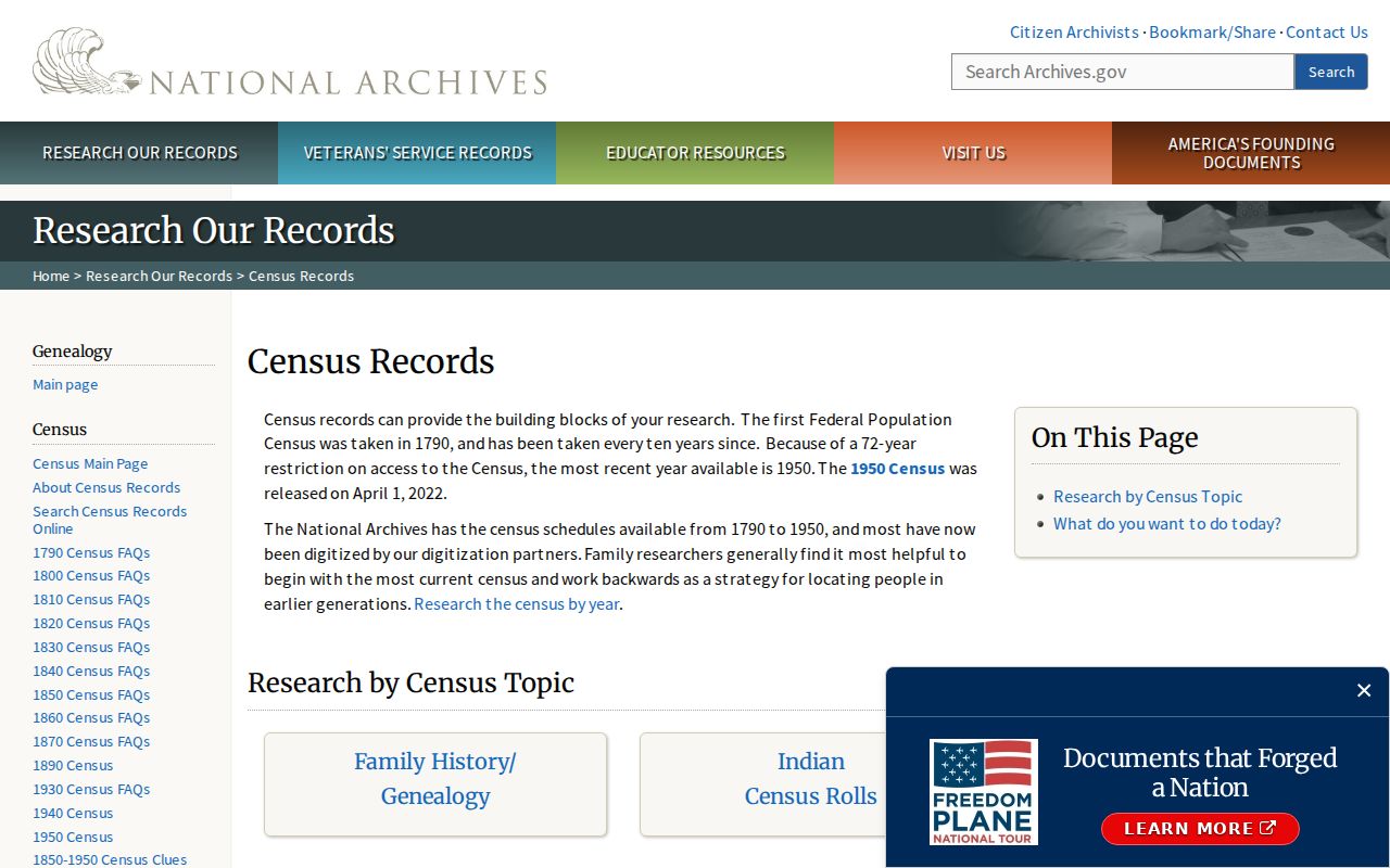 Fairfield previous residents National Archives census research